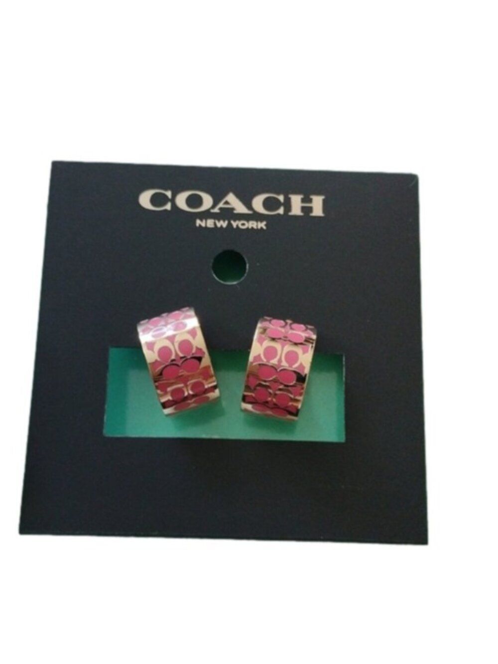 Coach C7770 Signature C Huggies Earrings, Gold/Pink